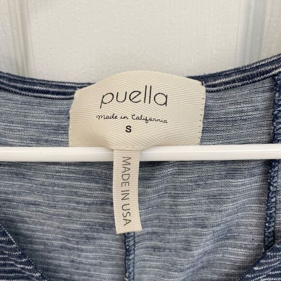 Puella Blue Striped V Neck 3/4 Sleeve Swing Trapeze Top Women’s Size S - Picture 3 of 5